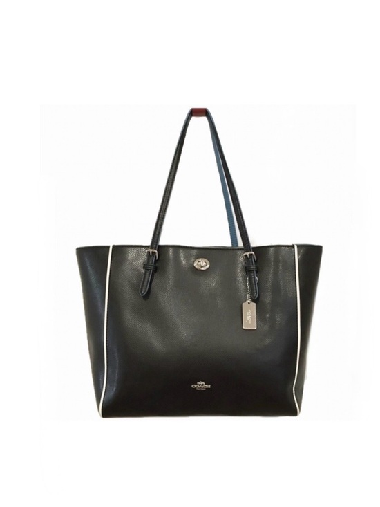 Coach Handbags - Coach Turnlock Tote bag Edgestain Leather Black Teal Turquoise L Handbag 38323
